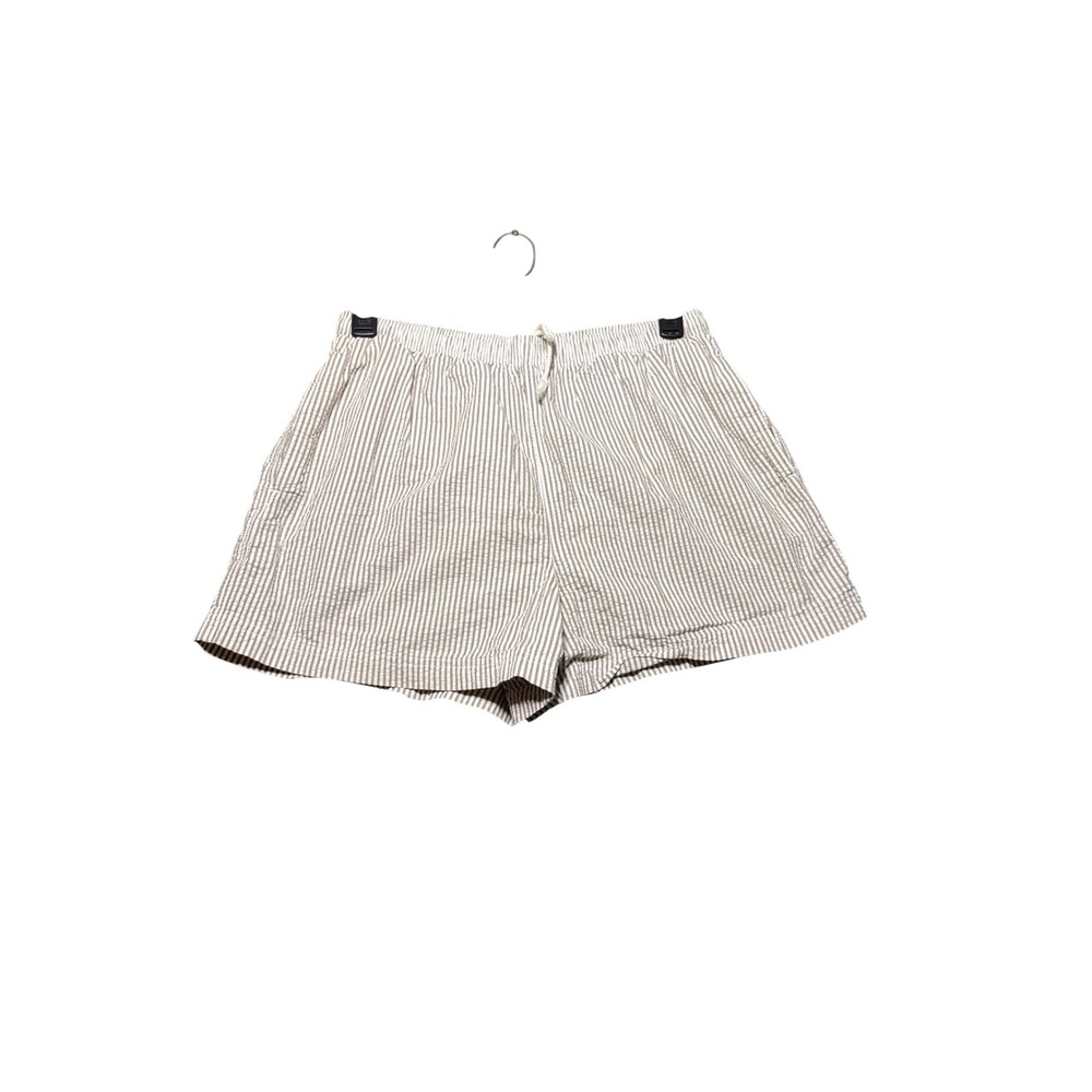 J.Crew Seersucker Shorts Women Large Tan Striped Excellent Drawstring C9257